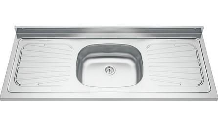 Foto do insumo SINAPI 1745 — BANCADA/BANCA/PIA DE ACO INOXIDAVEL (AISI 430) COM 1 CUBA CENTRAL, SEM VALVULA, 