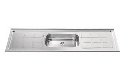 Foto do insumo SINAPI 1749 — BANCADA/BANCA/PIA DE ACO INOXIDAVEL (AISI 430) COM 1 CUBA CENTRAL, COM VALVULA, 