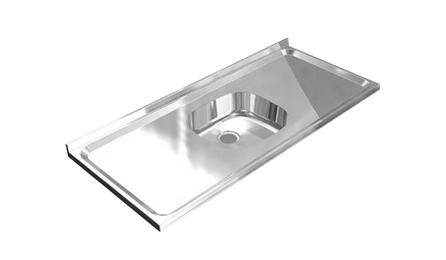 Foto do insumo SINAPI 37412 — BANCADA/BANCA/PIA DE ACO INOXIDAVEL (AISI 430) COM 1 CUBA CENTRAL, COM VALVULA, 