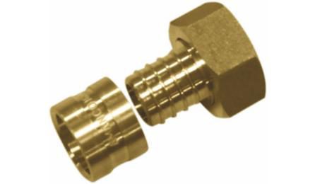 CONECTOR/ADAPTADOR FIXO, ROSCA FEMEA, METALICA, COM ANEL DESLIZANTE, DN 20 MM X 3/4", PARA TUBO PEX PARA INST. AGUA QUENTE/FRIA
