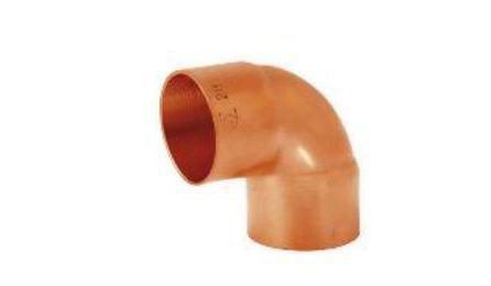 Foto do insumo SINAPI 12722 — COTOVELO DE COBRE 90 GRAUS SEM ANEL DE SOLDA, BOLSA X BOLSA, 104 MM