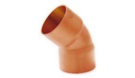 CURVA 45 GRAUS DE COBRE SEM ANEL DE SOLDA, BOLSA X BOLSA, 42 MM