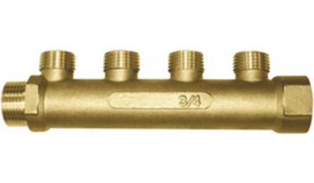 DISTRIBUIDOR METALICO, COM ROSCA, 2 SAIDAS, DN 3/4" X 1/2", PARA CONEXAO COM ANEL DESLIZANTE EM TUBO PEX PARA INST. AGUA QUENTE/FRIA