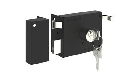 Foto do insumo SINAPI 11484 — FECHADURA DE SOBREPOR PARA PORTAO, EM ACO INOX COM ACABAMENTO CROMADO, CAIXA DE 