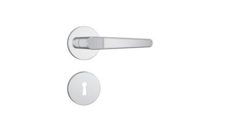 Foto do insumo SINAPI 43610 — FECHADURA ROSETA REDONDA PARA PORTA INTERNA, EM ACO INOX (MAQUINA, TESTA E CONTR