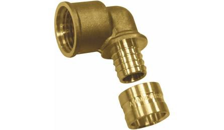 Foto do insumo SINAPI 38923 — JOELHO/COTOVELO 90 GRAUS, ROSCA FEMEA TERMINAL, METALICO, PARA CONEXAO COM ANEL 