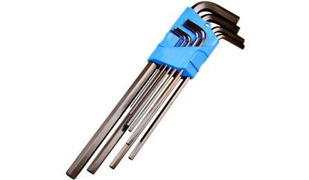 Foto do insumo SINAPI 45198 — JOGO DE CHAVES ALLEN LONGAS HEXAGONAIS DE 1,5 MM A 10 MM - 9 PECAS