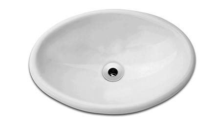 Foto do insumo SINAPI 11696 — LAVATORIO / CUBA DE SOBREPOR, OVAL PEQUENA, DE LOUCA BRANCA, SEM LADRAO, DIMENSO