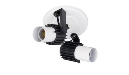 Foto do insumo SINAPI 39378 — LUMINARIA SPOT DE SOBREPOR EM ALUMINIO COM ALETA PLASTICA PARA 2 LAMPADAS, BASE 