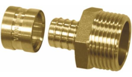 Foto do insumo SINAPI 39299 — LUVA/UNIAO METALICA, PARA CONEXAO COM ANEL DESLIZANTE, DN 32 MM, EM TUBO PEX PAR