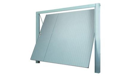 Foto do insumo SINAPI 37563 — PORTAO BASCULANTE, MANUAL, EM ACO GALVANIZADO, CHAPA 26, TIPO LAMBRIL, COM REQUA