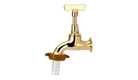 Foto do insumo SINAPI 7602 — TORNEIRA DE METAL AMARELO, PARA TANQUE / JARDIM, DE PAREDE, COM BICO PLASTICO, C