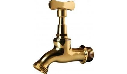 Foto do insumo SINAPI 7603 — TORNEIRA DE METAL AMARELO, PARA TANQUE / JARDIM, DE PAREDE, SEM BICO, CANO CURTO